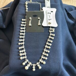 Crystal, Pearl, and Silver  Necklace and Earrings